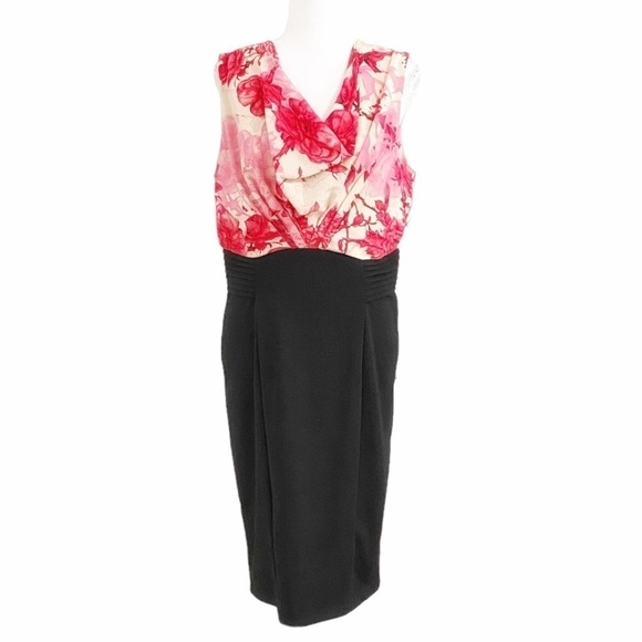 TED BAKER DEGA BLACK PINK RED FLORAL COWL NECK SLEEVELESS SHEATH FORMAL DRESS - Picture 1 of 10
